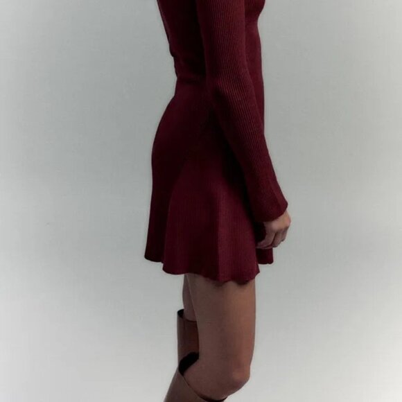 New Zara Women's CUT OUT SHOULDER SKATER DRESS DARK BORDEAUX - Picture 5 of 11